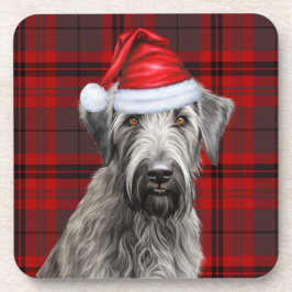 Christmas Wolfhound Dog Red Plaid Holiday コースター