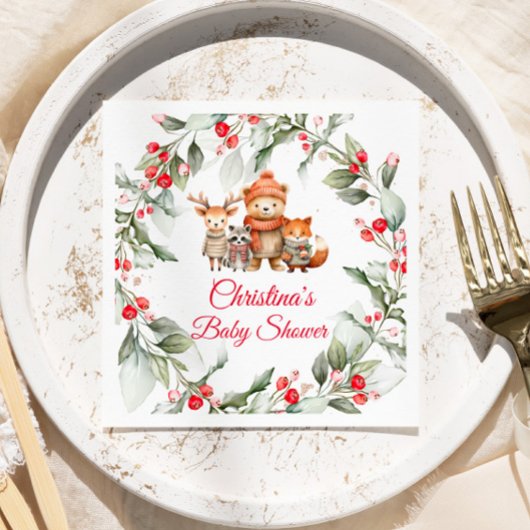 Christmas Woodland Animals Baby Shower スタンダードカクテルナプキン