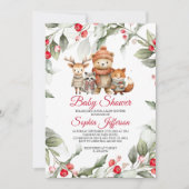 Christmas Woodland Animals Baby Shower 招待状 (正面)