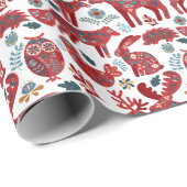 Christmas Woodland Animals Folk Art ラッピングペーパー (ロールコーナー)