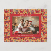 Christmas Woodland Animals Folk Art Photo シーズンポストカード (正面)