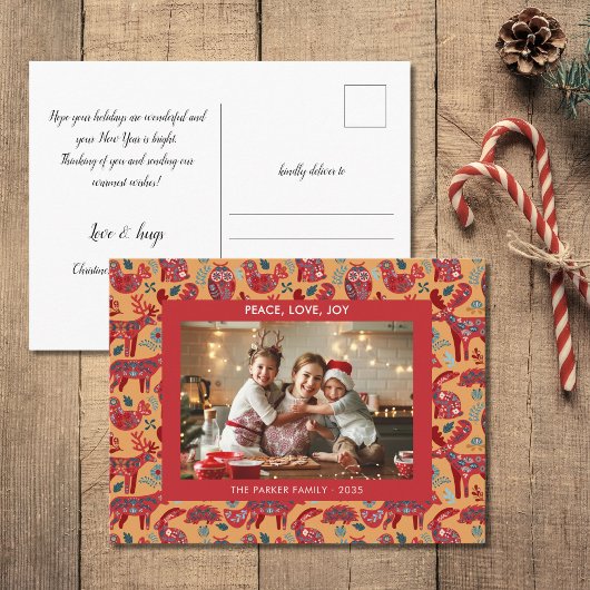 Christmas Woodland Animals Folk Art Photo シーズンポストカード