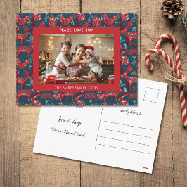 Christmas Woodland Animals Folk Art Photo シーズンポストカード