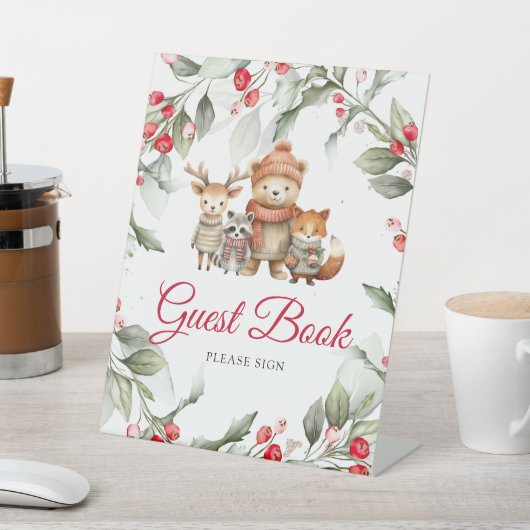 Christmas Woodland Animals Shower Guest Book Sign 台座サイン (インサイチュ)