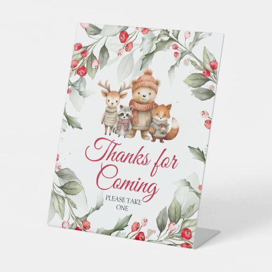 Christmas Woodland Animals Thanks for Coming Sign 台座サイン (正面)