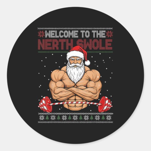 Christmas Workout Welcome To North Swole Xmas Gym  ラウンドシール (正面)
