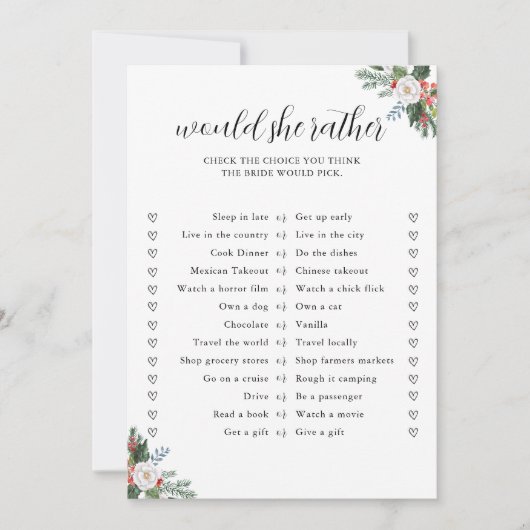 Christmas Would She Rather Bridal Shower Game シーズンカード (正面)