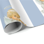 Christmas Wrapping Blue & White Stripe Angel Baby ラッピングペーパー (ロールコーナー)