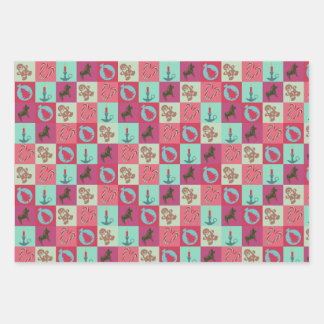 Christmas Wrapping Paper Flat Sheet Set of 3 ラッピングペーパーシート