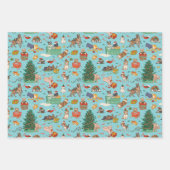 Christmas Wrapping Paper - Funny Cute Dogs Blue ラッピングペーパーシート (正面)