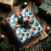 Christmas Wrapping Paper Red White & Blue Ornament ラッピングペーパー