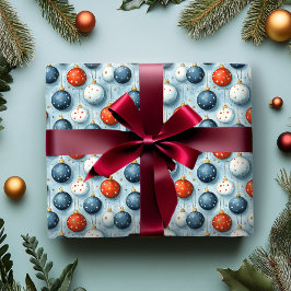 Christmas Wrapping Paper Red White & Blue Ornament ラッピングペーパー