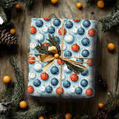 Christmas Wrapping Paper Red White & Blue Ornament ラッピングペーパー