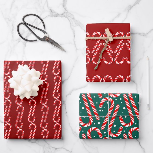 Christmas Wrapping Paper with Candy Canes ラッピングペーパーシート (正面)