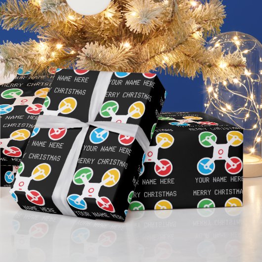 Christmas wrapping paper with fun drone silhouette ラッピングペーパー (クリスマス)