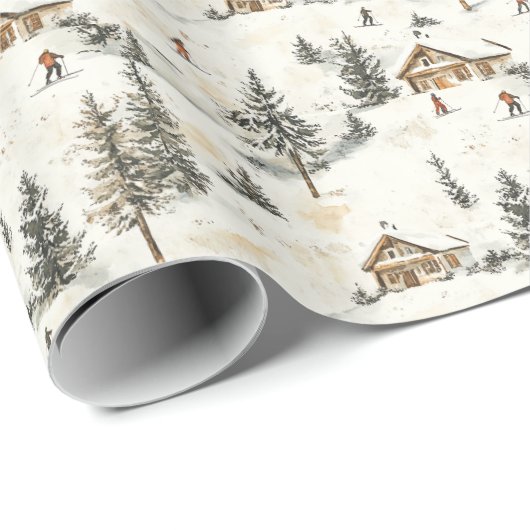 Christmas Wrapping Paper With Vintage Ski Lodge ラッピングペーパー (ロールコーナー)