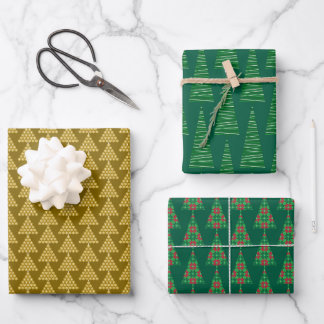 Christmas Wrapping Papers – Golden & Green Trees ラッピングペーパーシート