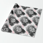 Christmas Wrapping Pink &White Stripe Jesus Christ ラッピングペーパー (アンロールド)