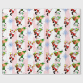 Christmas Wrapping Pink & White Stripe Santa ラッピングペーパー (フラット)