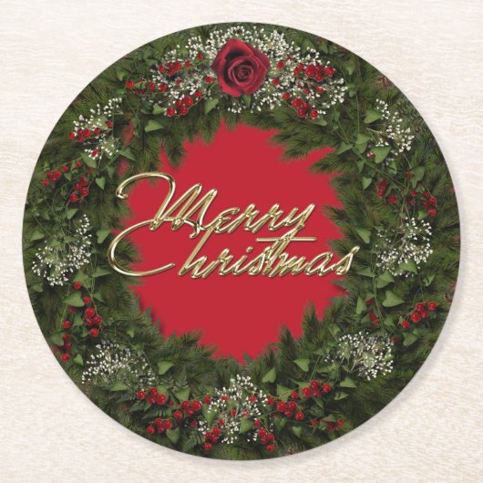 Christmas Wreath ラウンドペーパーコースター (正面)