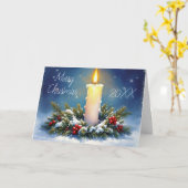Christmas Wreath and Burning Candle Painting カード (黄色い花)