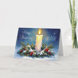 Christmas Wreath and Burning Candle Painting カード