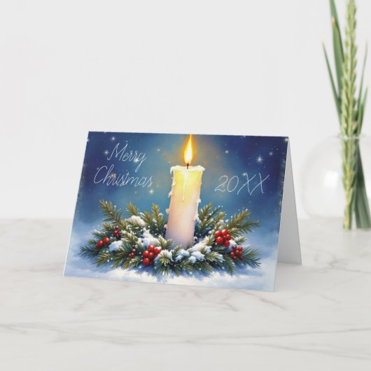 Christmas Wreath and Burning Candle Painting カード (正面)