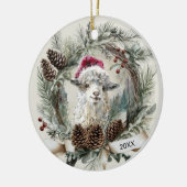 Christmas Wreath Angora Goat セラミックオーナメント (左)