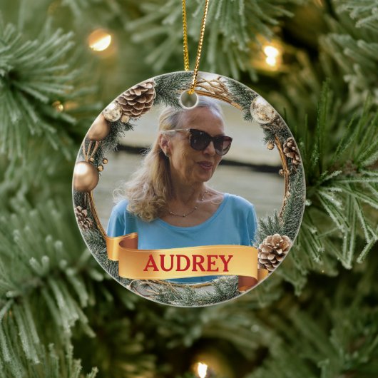 Christmas Wreath ANY Photo Tree Ornament セラミックオーナメント (ツリー)