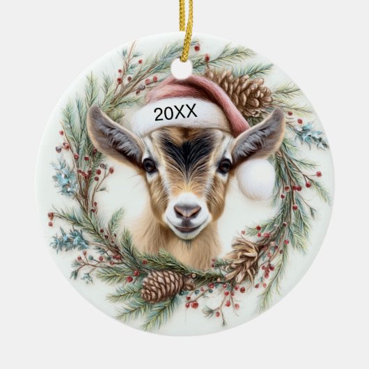 Christmas Wreath Baby Goat セラミックオーナメント (正面)