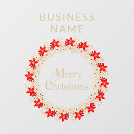 Christmas Wreath Botanical Holly & Poinsettias ウィンドウサイン