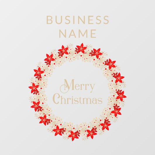 Christmas Wreath Botanical Holly & Poinsettias ウィンドウサイン (シート)