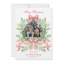 Christmas Wreath Candy Cane Bow | Photo Card