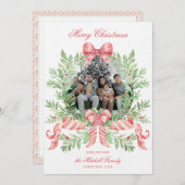 Christmas Wreath Candy Cane Bow | Photo Card セーブザデート (正面/裏面)