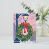 Christmas Wreath City Light Pole Watercolor シーズンポストカード (スタンド正面)