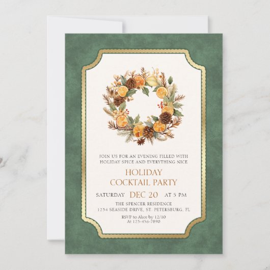 Christmas Wreath Cocktail Party Invitation 招待状 (正面)