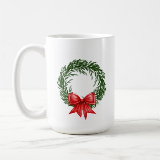 Christmas Wreath Coffee Mug with Red Bow  コーヒーマグカップ (左)