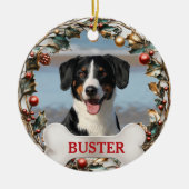 Christmas Wreath Dog Photo Tree Ornament セラミックオーナメント (正面)