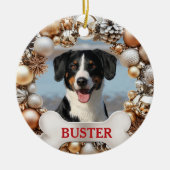 Christmas Wreath Dog Photo Tree Ornament セラミックオーナメント (正面)