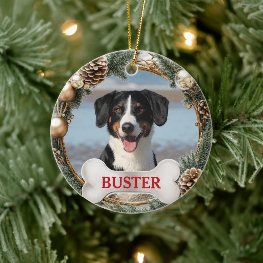 Christmas Wreath Dog Photo Tree Ornament セラミックオーナメント (ツリー)
