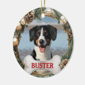 Christmas Wreath Dog Photo Tree Ornament セラミックオーナメント (左)