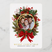 Christmas Wreath Family Photo Foil Holiday Card 箔シーズンカード (正面)