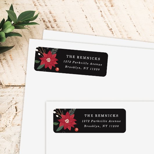 Christmas Wreath Floral Holiday Address Label ラベル