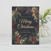 Christmas Wreath Green Red Gold Festive Elegant シーズンカード (スタンド正面)