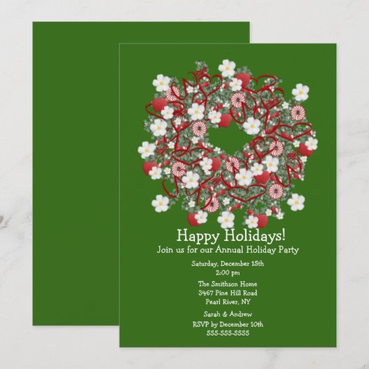 Christmas Wreath Holiday Party Invitation 招待状 (正面/裏面)
