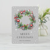 Christmas Wreath Holly Berries Ornaments Stars シーズンカード (スタンド正面)