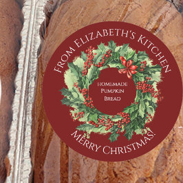 Christmas Wreath Homemade Food Gift Dark Red ラウンドシール