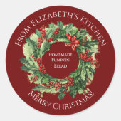 Christmas Wreath Homemade Food Gift Dark Red ラウンドシール (正面)