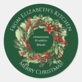 Christmas Wreath Homemade Food Gift Green ラウンドシール (正面)
