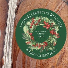 Christmas Wreath Homemade Food Gift Green ラウンドシール